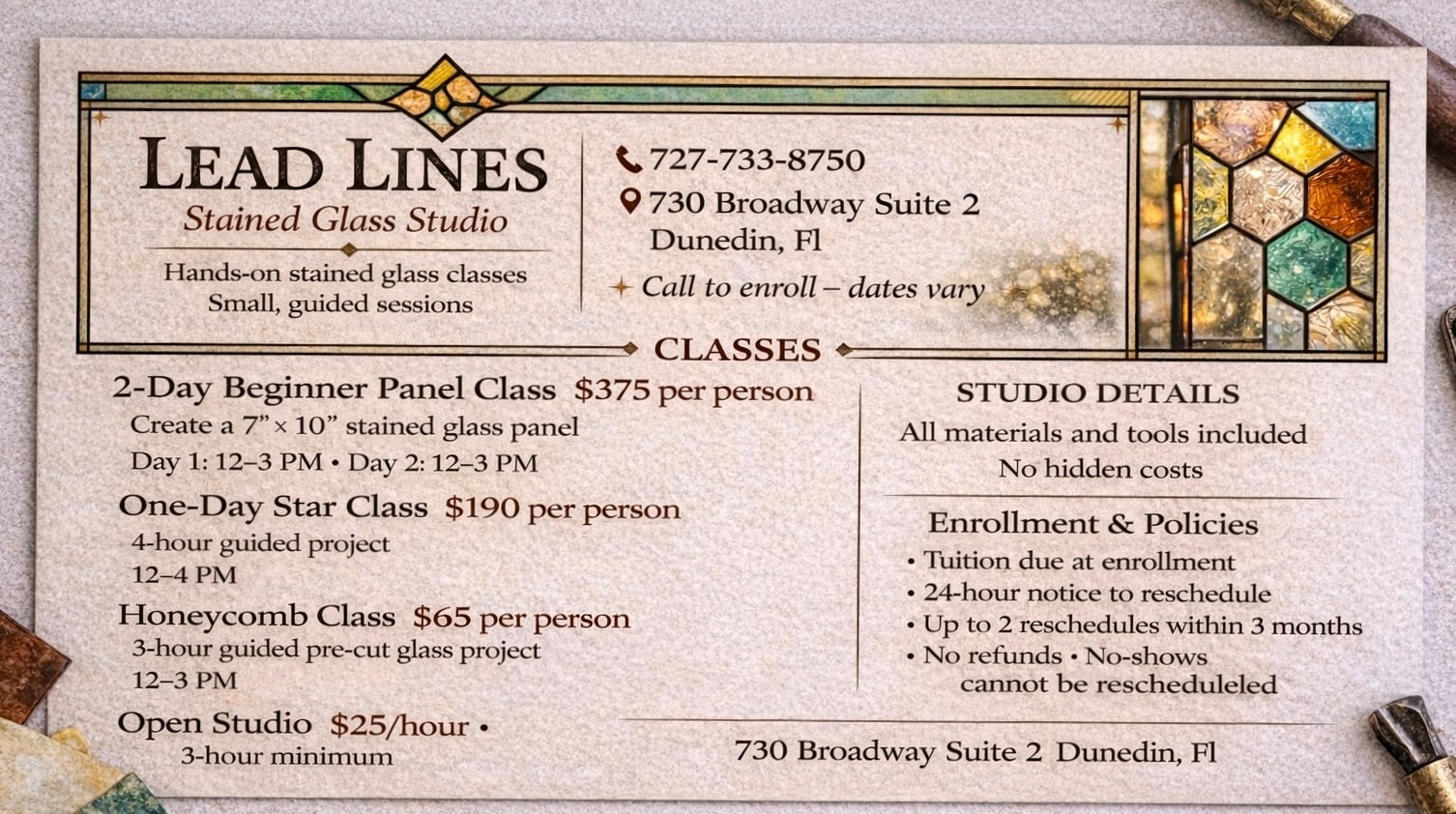 Stained glass classes at Lead Lines Studio