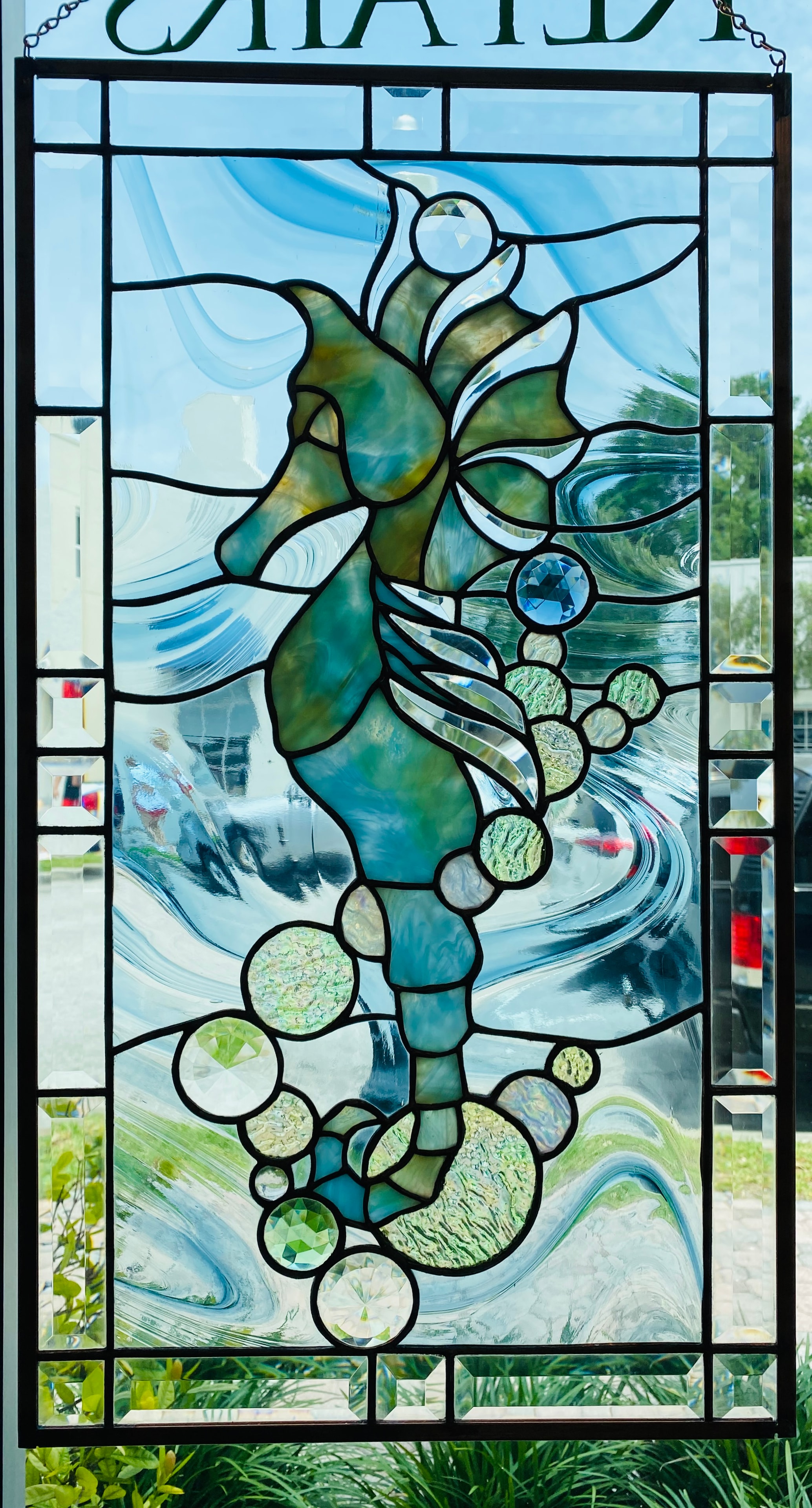 Stained glass sailboat panel artwork